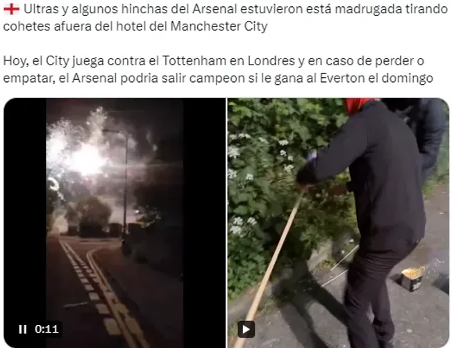 Las imágenes de los fuegos artificiales arrojados por los Ultras del Arsenal.