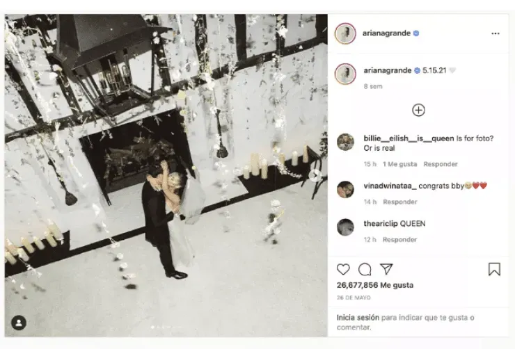 El casamiento de Ariana Grande (Fuente: @arianagrande)