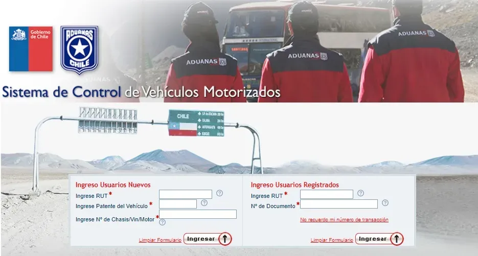 Así se ve la plataforma para obtener el “Formulario Único de Salida del Vehículo” que se exige para viajar a Argentina desed Chile | Foto: www.aduanas.cl