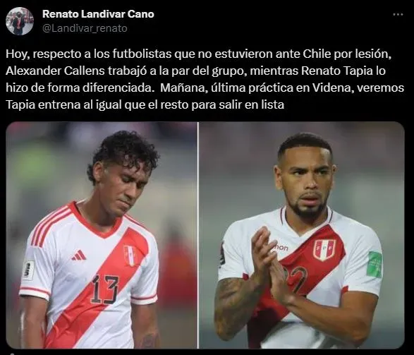 Renato Tapia y Alexander Callens están lejos de jugar en Perú. (Foto: Twitter).