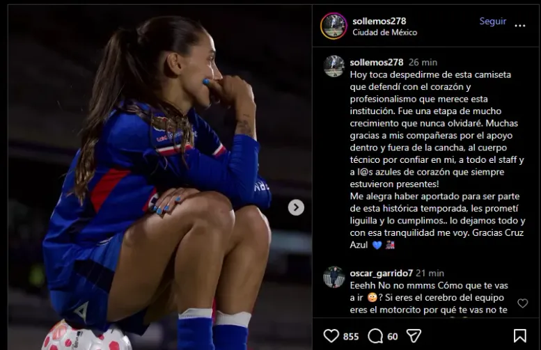 El mensaje que compartió Lemos en su Instagram (sollemos278).