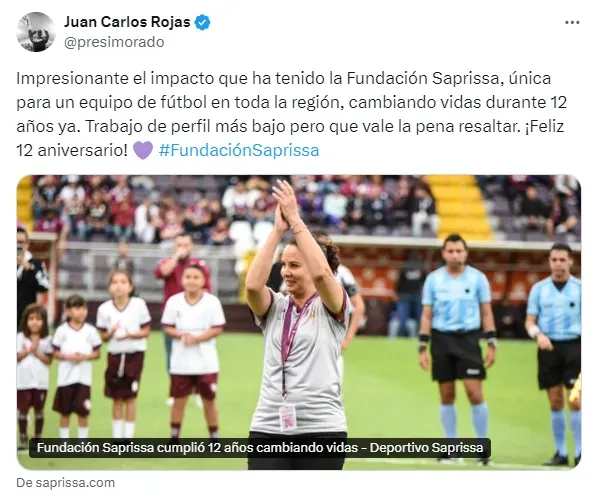 “Impresionante el impacto”, dijo Rojas sobre la Fundación Saprissa. (Twitter)