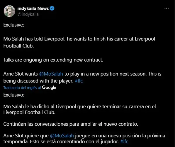 El plan del nuevo DT de Liverpool con Salah. (Foto: X / @indykalia)