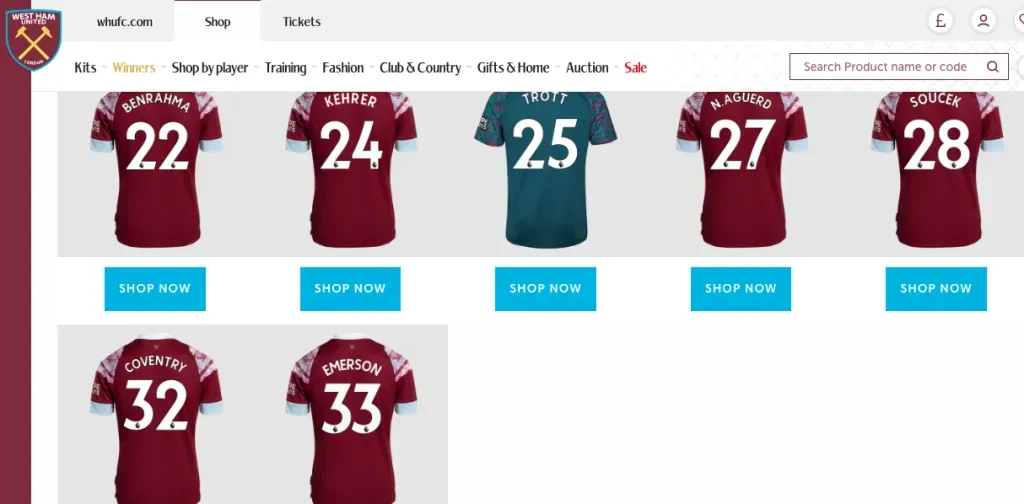 La camiseta de Declan Rice ya no esta disponible en la web del West Ham