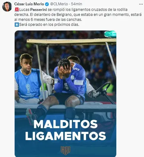 Lesión de Lucas Passerini impacta en argentina. (@CLMerlo)