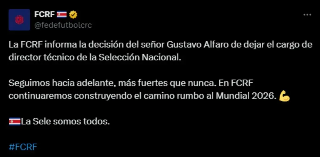 El mensaje de la Federación de Costa Rica.