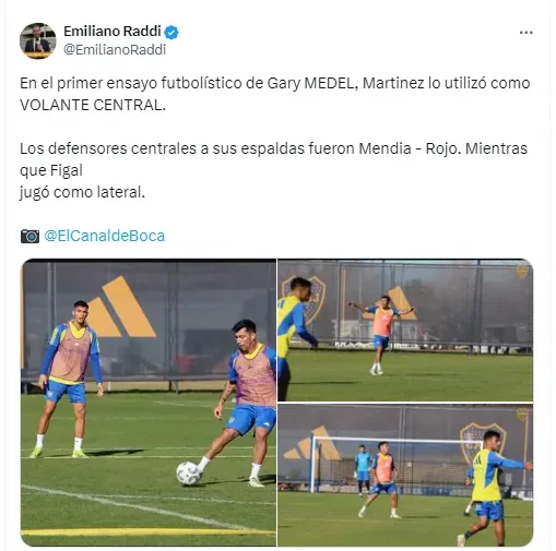 Medel, de 5 en la prácitca de Boca.