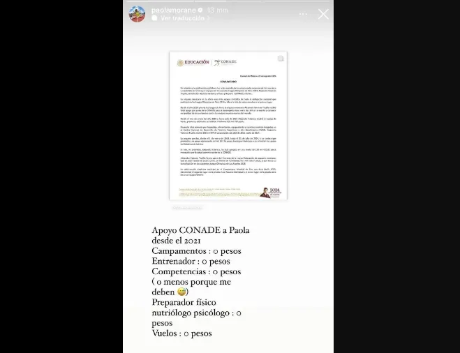 La denuncia de Paola Amor hacia la CONADE. [Foto Redes Sociales]