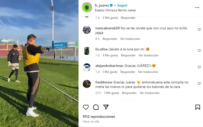 Críticas hacia Sebastián Jurado en publicación del FC Juárez (Vía IG)