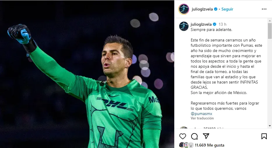 La publicación de González en Instagram