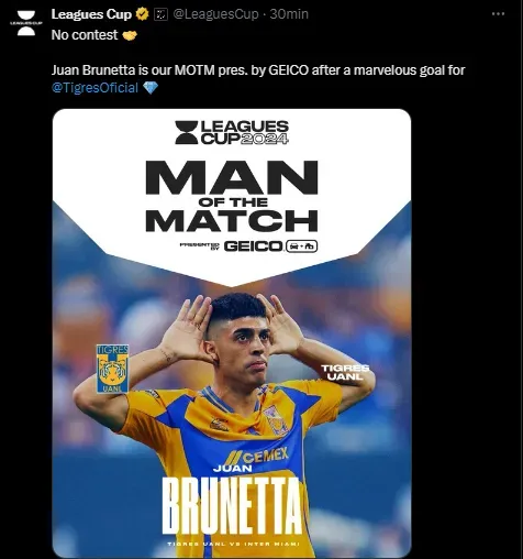 Brunetta fue reconocido por la Leagues Cup [Foto Redes Sociales]