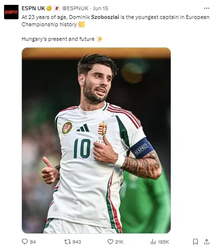 Szoboszlai is currently at Euro 2024 captaining Hungary