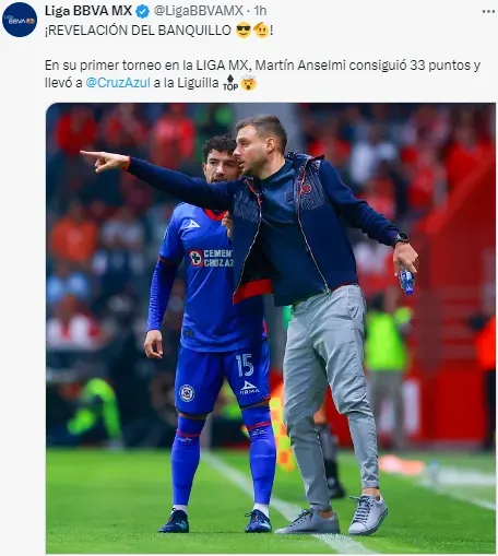 La Liga MX distingue a Martín Anselmi. (@LigaBBVAMX)