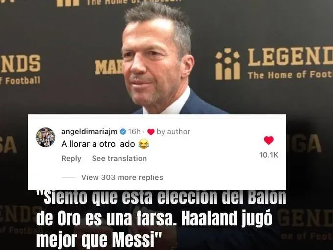 El comentario de Ángel Di María en Instagram para Lothar Matthaus.