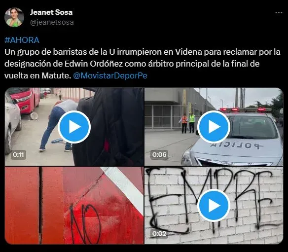 Hinchas de Universitario de Deportes pintaron a fuera de VIDENA. (Foto: Twitter).