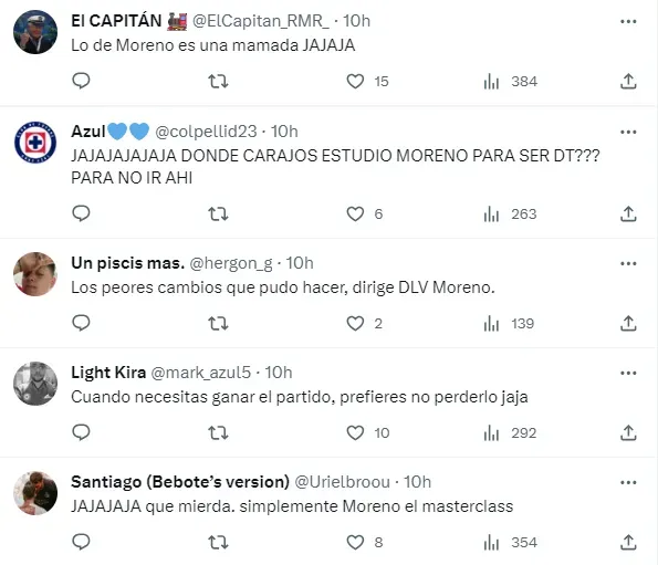 Comentarios de fanáticos tras el doble cambio de Joaquín Moreno (TW CAZ)