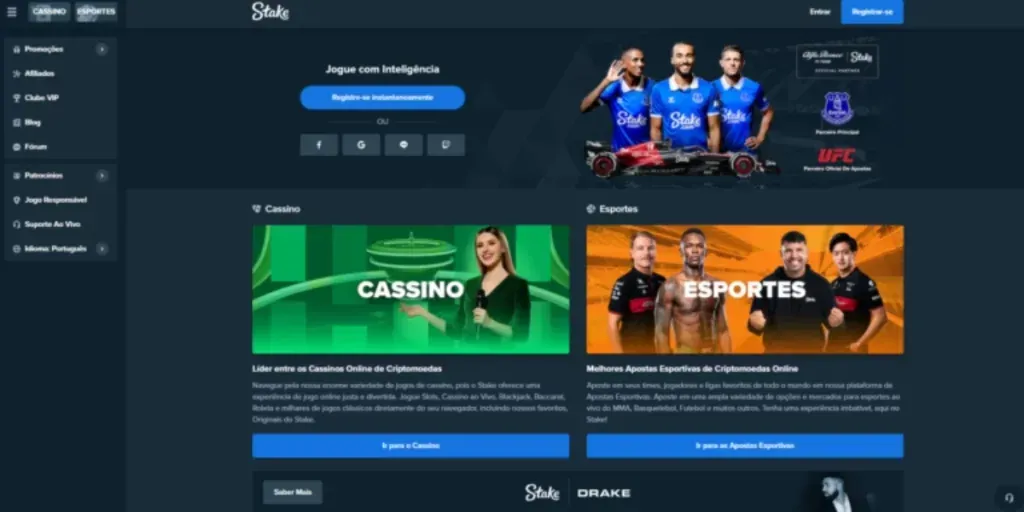 Stake conta com opções de esportes e cassino para jogar (Reprodução / Satake)