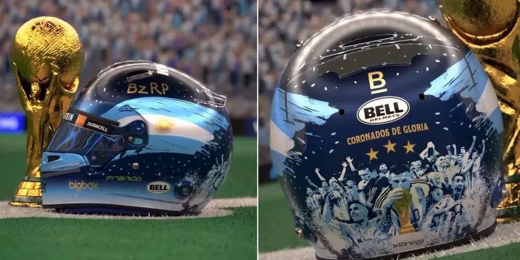 Los detalles que inequívocamente hacen referencia a la Selección Argentina en el casco de Colapinto.