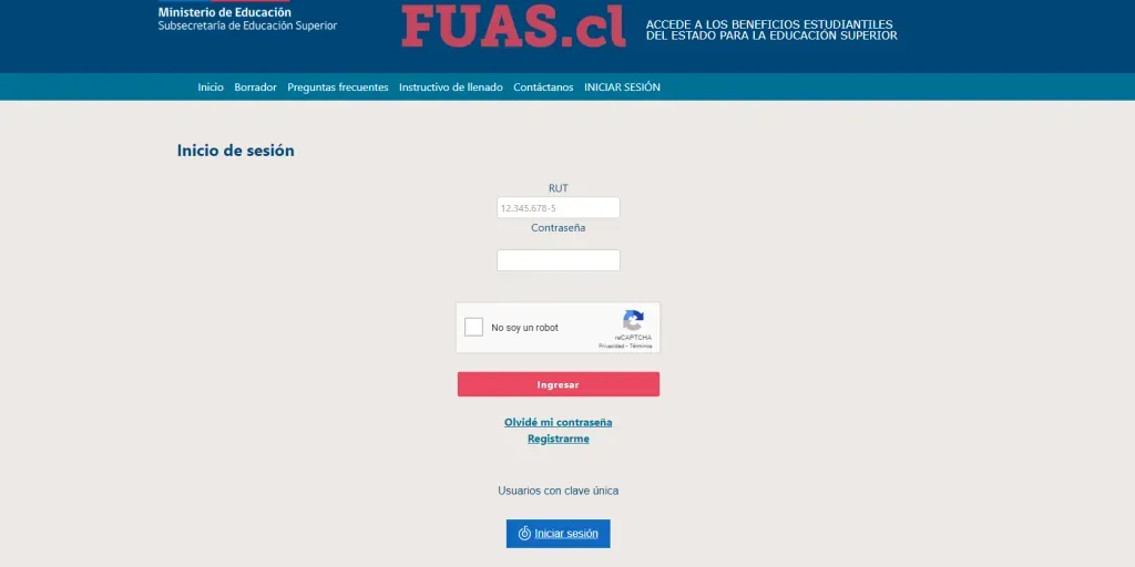 Para postular al FUAS debes inicir sesión con tu cuenta o a través de la Clave Única.