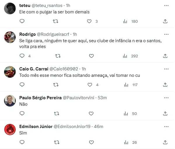 Torcedores falando no ‘X’ sobre uma possível volta de Andreas Pereira ao Flamengo