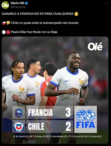 La burla de Diario Olé desde Argentina tras la derrota de Chile. Foto: Twitter.