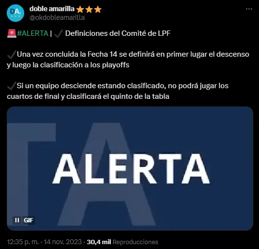 Información de Doble Amarilla sobre el cambio reglamentario