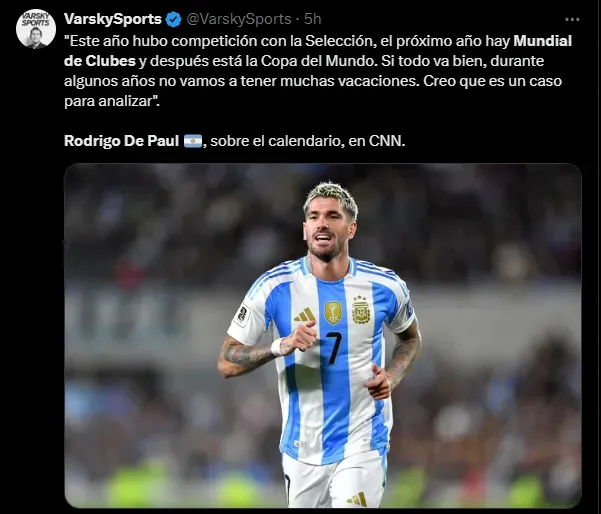 De Paul se quejó por el Mundial de Clubes. (Captura)