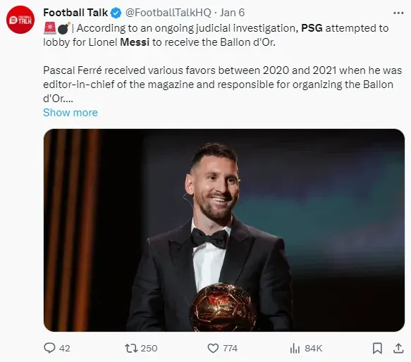 Messi’s Ballon D’Or win may have been influenced by heavy lobbying