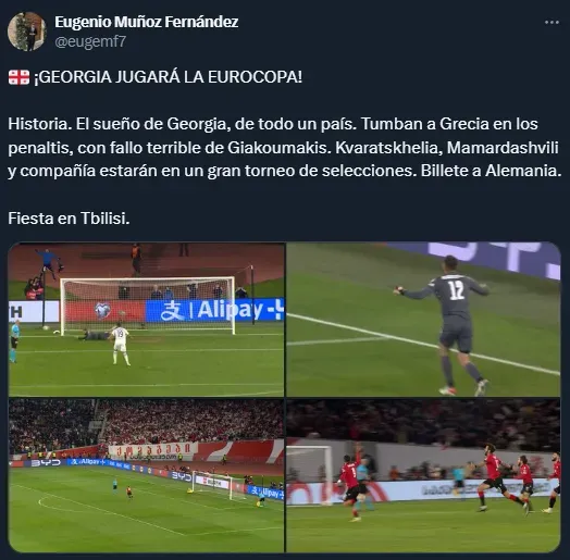 Georgia clasifica a la Euro tras fatal error de Giakoumakis (Twitter @eugemf7).