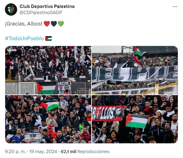 El mensaje de agradecimiento de Palestino.