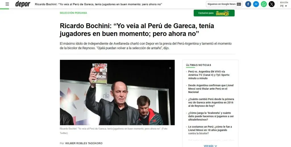 Ricardo Bochini atendió en la previa del Perú vs. Argentina. (Foto: Diario Depor).