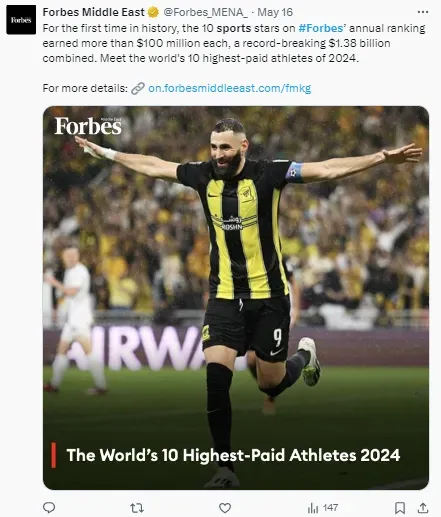 Benzema was number 8 on the list.