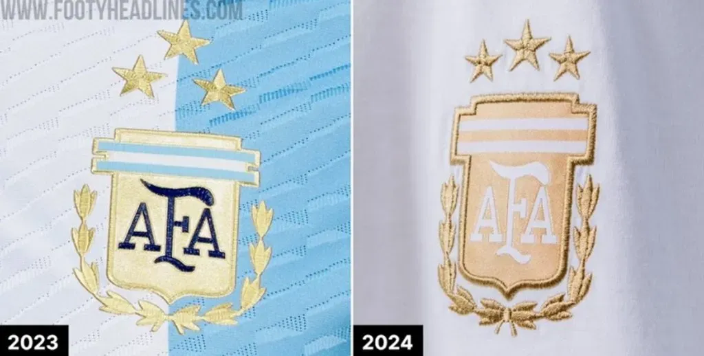 La comparación del escudo de AFA (Foto: Footy Headlines)