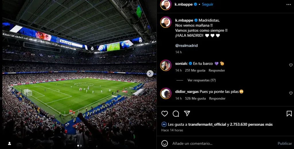 El posteo de Kylian Mbappé en Instagram.