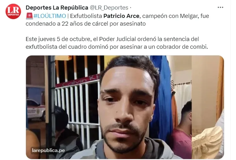 Patricio Arce fue condenado a 22 años de prisión por asesinato. | Créditos: Twitter @LR_Deportes.