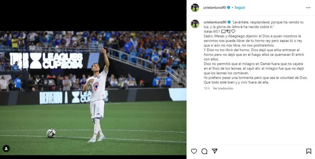 El particular mensaje de Uriel Antuna que demuestra su malestar (Instagram)