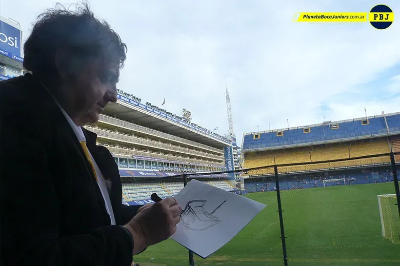 El “Pintor de La Bombonera” y un boceto del Templo.