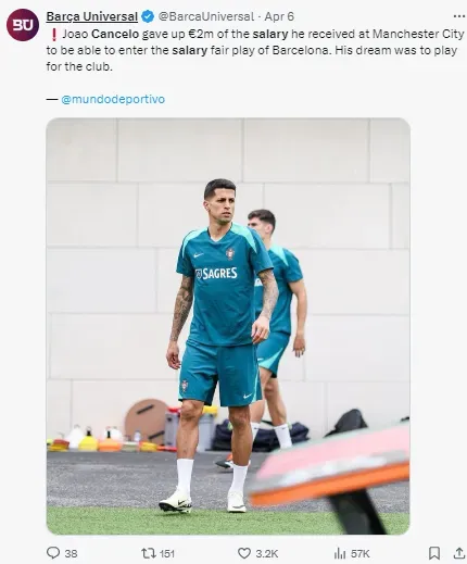 Cancelo reportedly accepted a lower salary to get his move to Barcelona