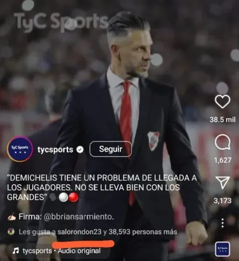 Rondón y un polémico like contra Demichelis.