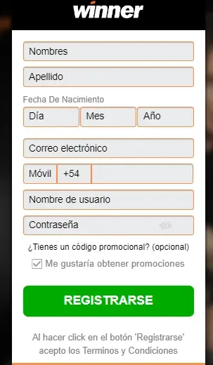Winner pantalla para obtener bono