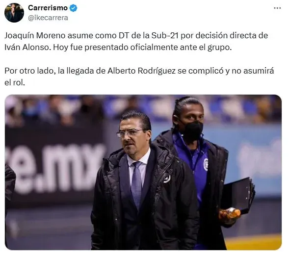 Joaquín Moreno será el nuevo entrenador de Cruz Azul Sub-21 (X)