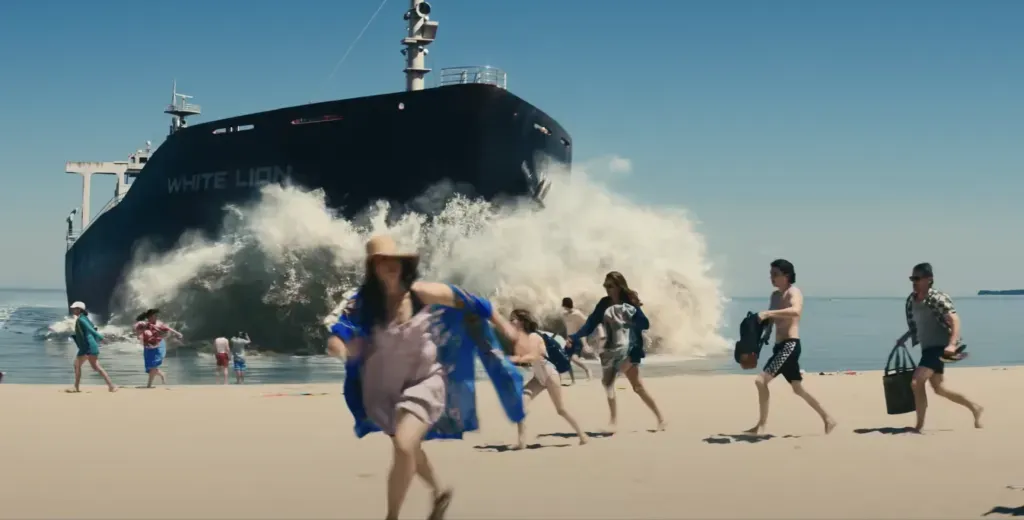 El momento en que se desestabilizó a la familia por primera vez. ¿Qué hicieron? Fueron a casa a tomar sol. Foto: Captura tráiler