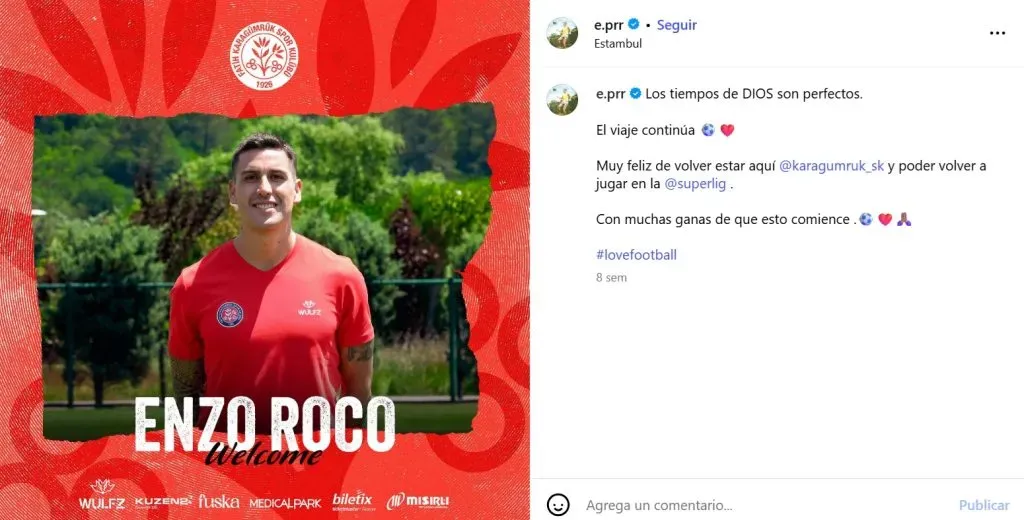 Enzo Roco confirmó su regreso a Turquía.