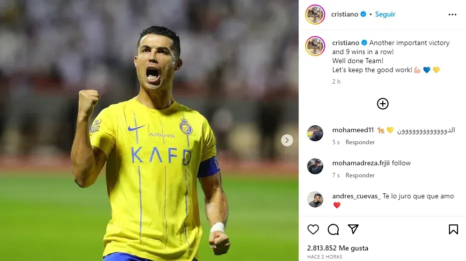 Cristiano Ronaldo y su mensaje tras el triunfo (Instagram @cristiano).