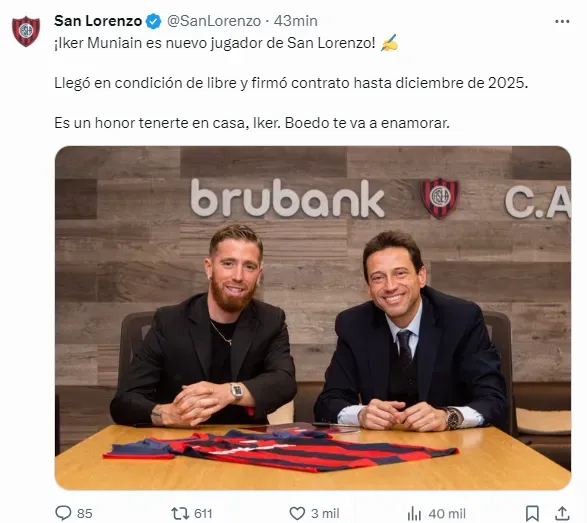 San Lorenzo presentó a Muniain.