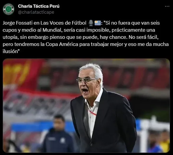 Entrevista a Jorge Fossati para Las Voces del Fútbol. (Foto: Twitter).