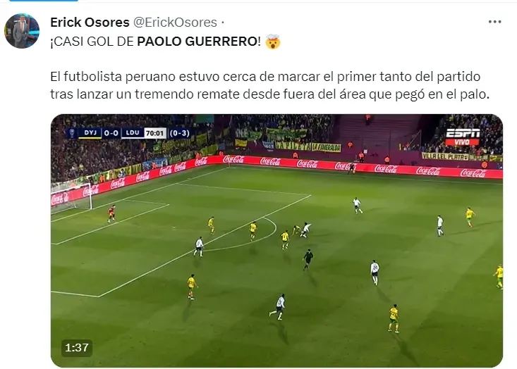 Paolo Guerrero el protagonista de Liga de Quito, | Créditos: Twitter @ErickOsores.