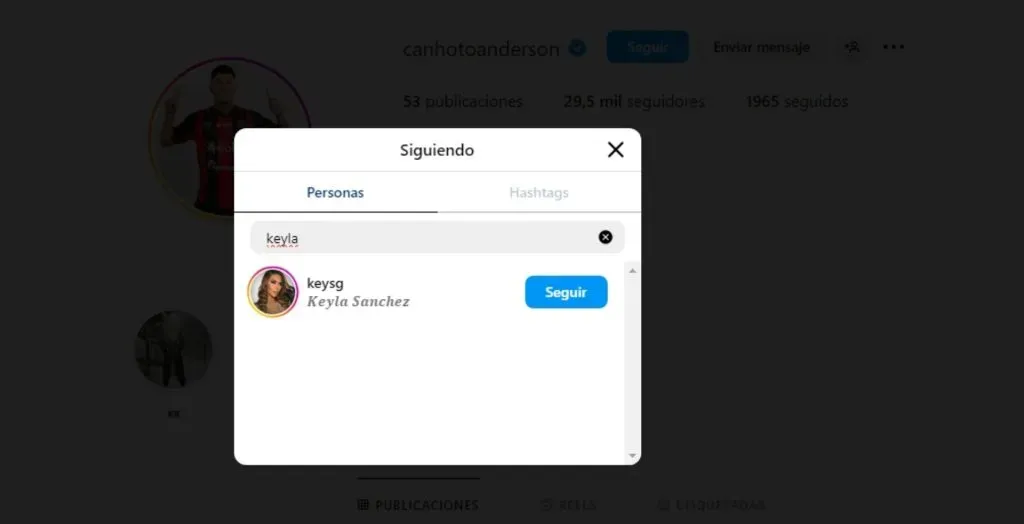 Anderson Canhoto ya sigue a Keyla Sánchez en redes sociales.