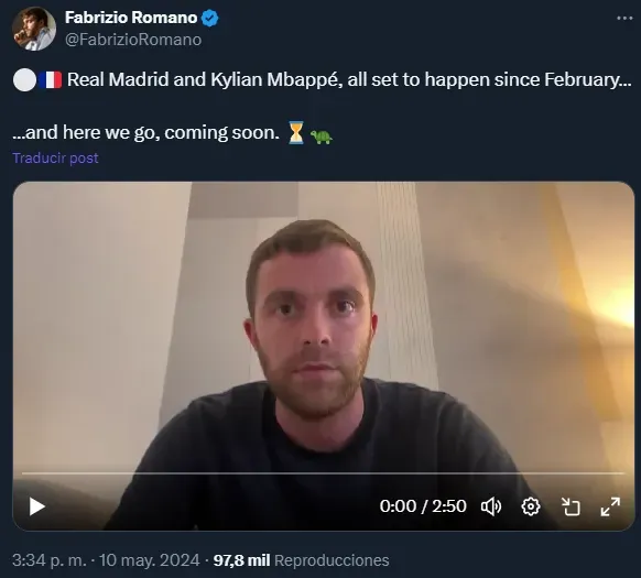 Fabrizio Romano y la confirmación de Mbappé a Real Madrid (Twitter @FabrizioRomano).