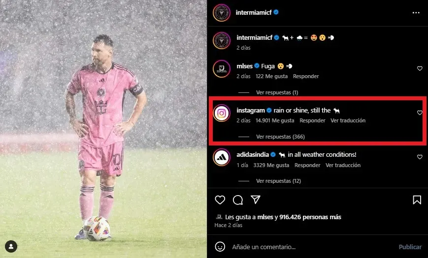 Comentario de Instagram sobre Messi. (Foto: Instagram / @intermiamicf)